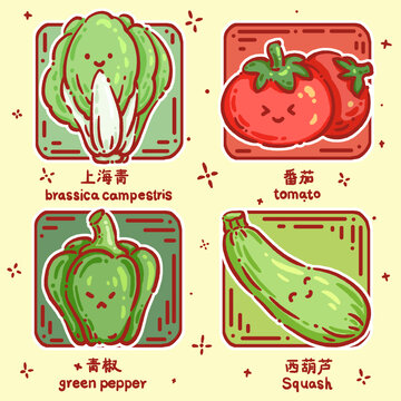 Q版蔬菜上海青番茄青椒西葫芦