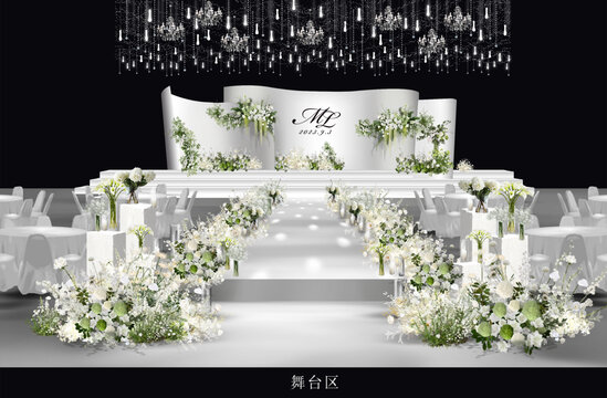 白色秀場(chǎng)風(fēng)婚禮舞臺(tái)效果圖