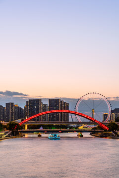 中国天津海河天津眼城市建筑夜景