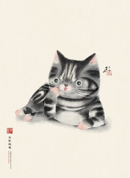 猫咪水墨画