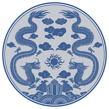 中式紋樣雙龍戲珠吉祥圖案