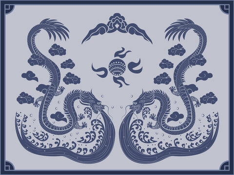 雙龍戲珠中式紋樣紋飾