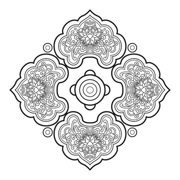 國(guó)潮復(fù)古如意花紋矢量圖