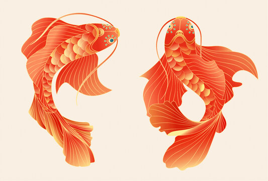 魚國潮手繪矢量元素