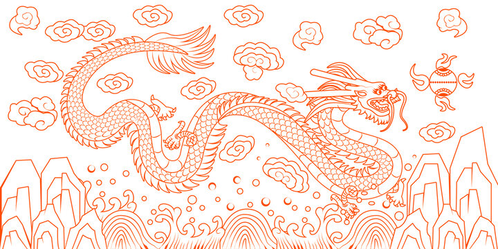 中國龍浮雕傳統(tǒng)圖案矢量插畫