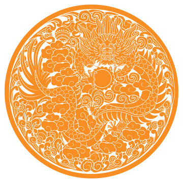中國龍藝術(shù)復(fù)古浮雕吉祥圖案矢量
