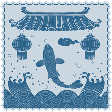 鲤鱼跳龙门中式纹样吉祥图案