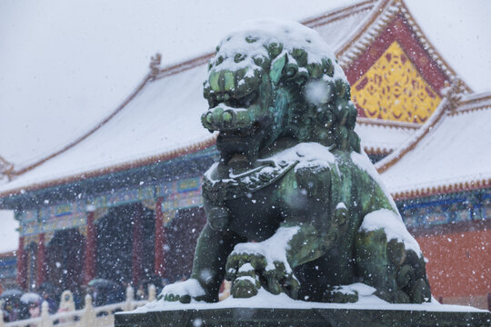 故宫狮子雪景