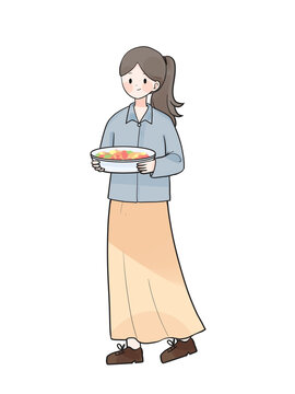 端著菜的女生