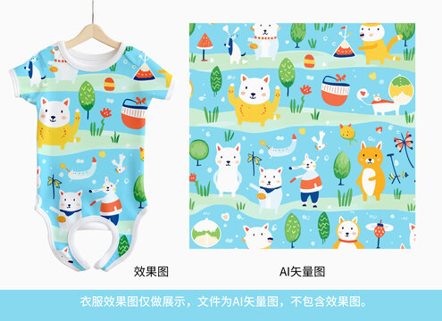 夏日可愛的動物嬰兒短袖連衣褲