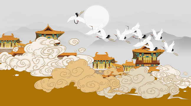 高端祥云閣樓背景