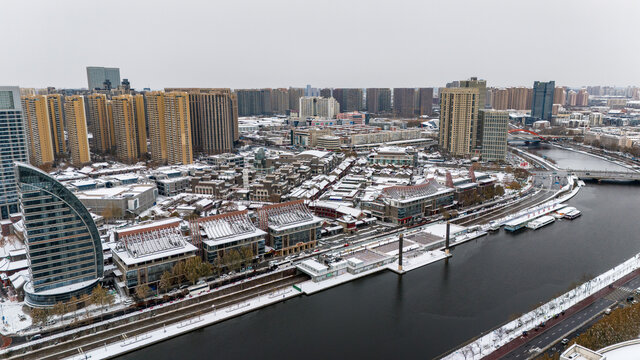 天津海河雪景航拍