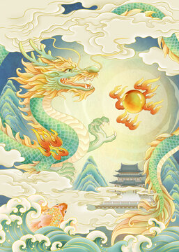 國潮中國龍插畫