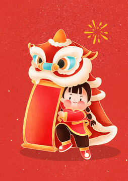 簡(jiǎn)約大氣紅色新春龍年節(jié)日插畫
