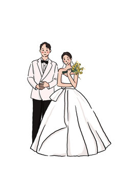 白色婚禮夫婦手繪免扣素材