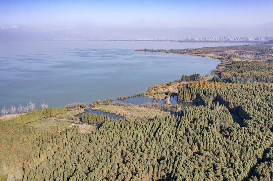 航拍云南捞鱼河湿地公园