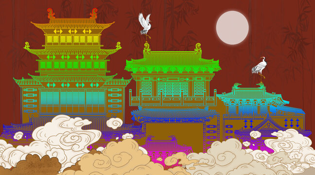發(fā)光樓閣古建筑背景