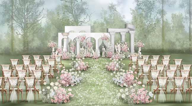 白粉色法式草坪婚礼