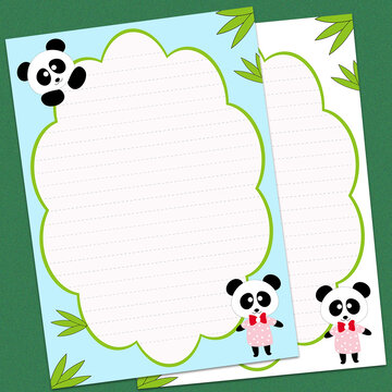 卡通熊猫信纸背景设计