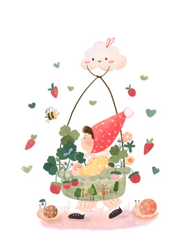 可愛人物小場景插畫