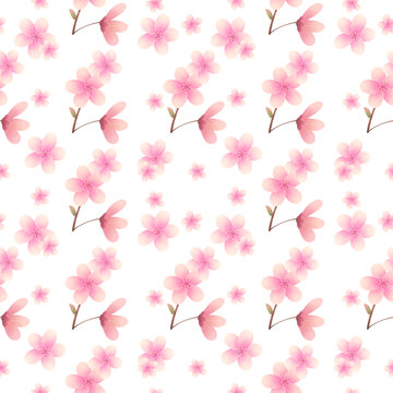 櫻花桃花粉色花卉四方連續(xù)圖案