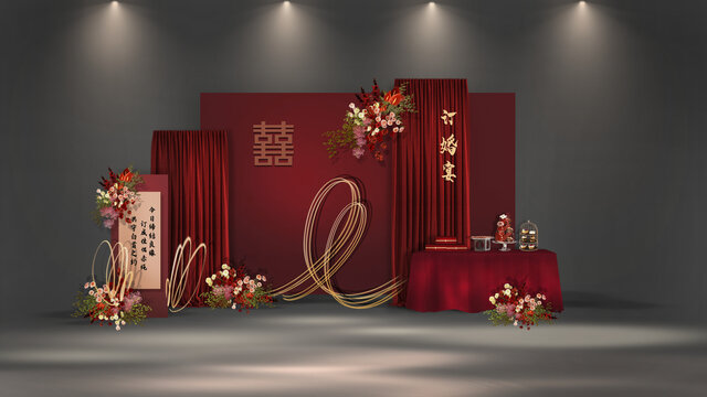 新中式红色香槟订婚布置婚礼