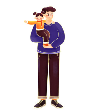 簡約創(chuàng)意人物父子插畫元素