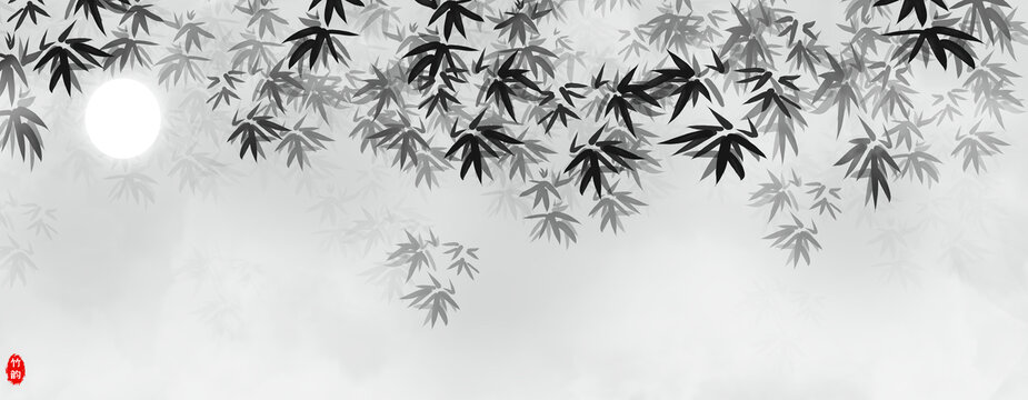 水墨竹葉