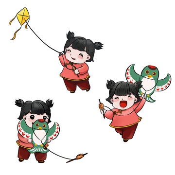 放風(fēng)箏的胖乎乎小女孩