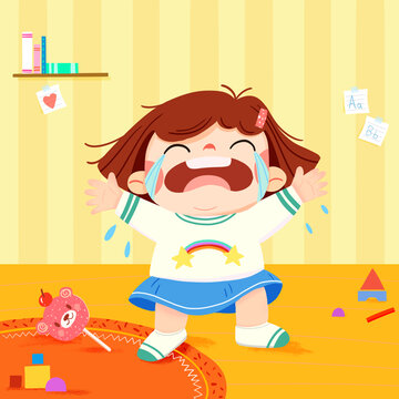 氣哭的小女孩分層小場(chǎng)景插畫(huà)