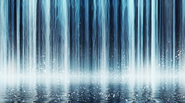 流水生財(cái)瀑布壁畫