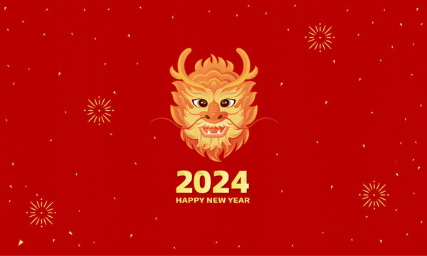 春節龍年新年龍頭背景插畫