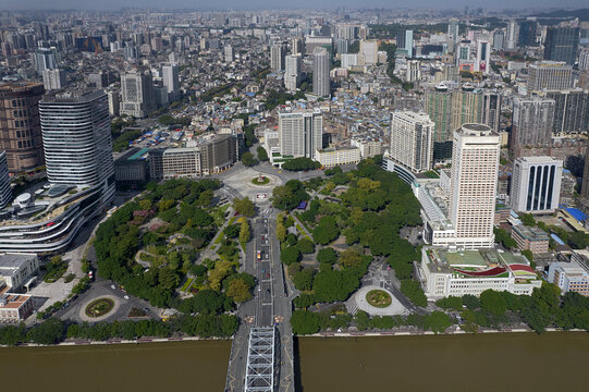 广州航拍海珠广场城市建筑风光