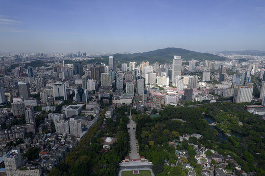 广州航拍烈士陵园城市建筑风光