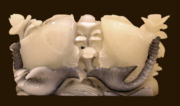 动物雕刻玉石鲤鱼工艺品摆件