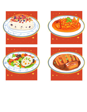 中國(guó)傳統(tǒng)新年美食手繪免扣