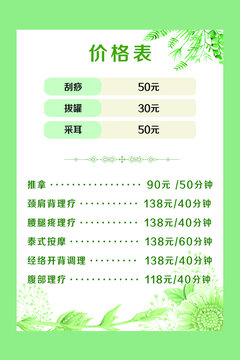 中醫(yī)養(yǎng)生推拿按摩價(jià)格表價(jià)目表