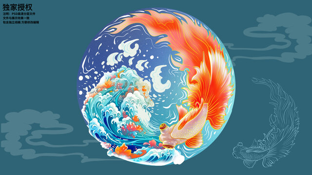 國風金魚插畫