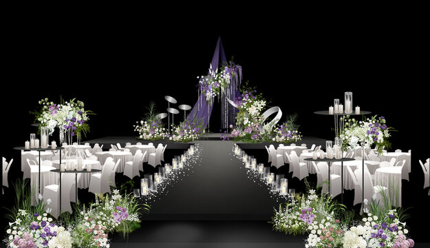 紫色韩式布幔婚礼效果图