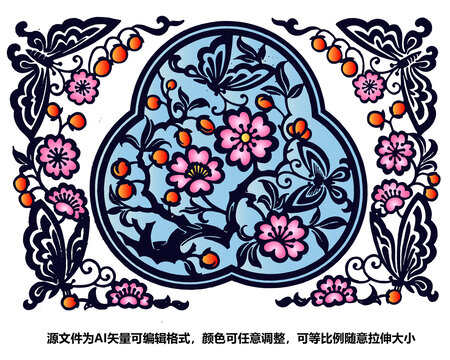 中国传统纹样桃花蝴蝶