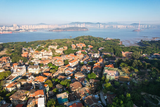 航拍厦门鼓浪屿建筑风光