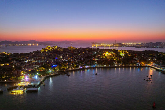 航拍厦门鼓浪屿夜景