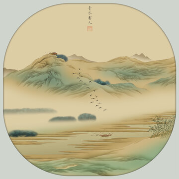 精細(xì)工筆青綠山水插畫煙江勝覽圖