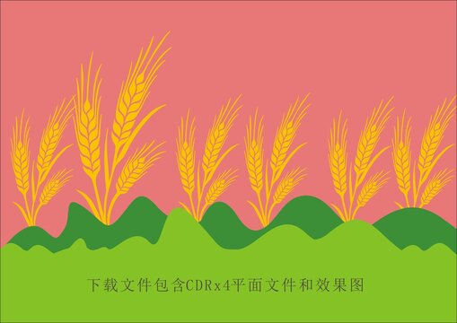 矢量山峰祥云小麥植物風(fēng)景