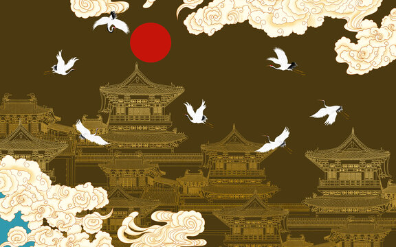 古風(fēng)樓閣背景墻