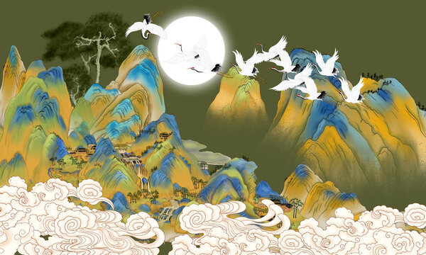 國(guó)潮山水背景墻