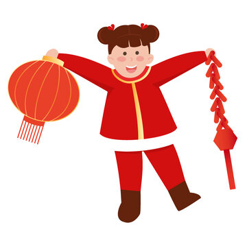 拿著燈籠的小女孩矢量元素