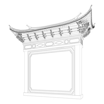 照壁軸測(cè)線稿