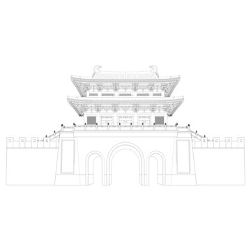 唐城樓立面線稿