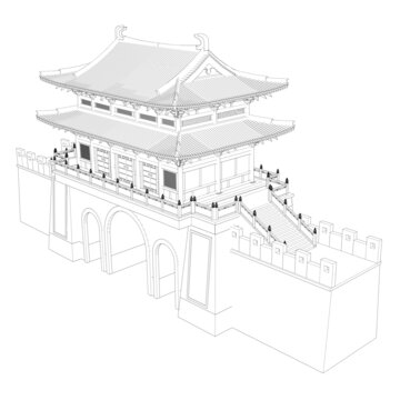 唐城樓鳥(niǎo)瞰線(xiàn)稿